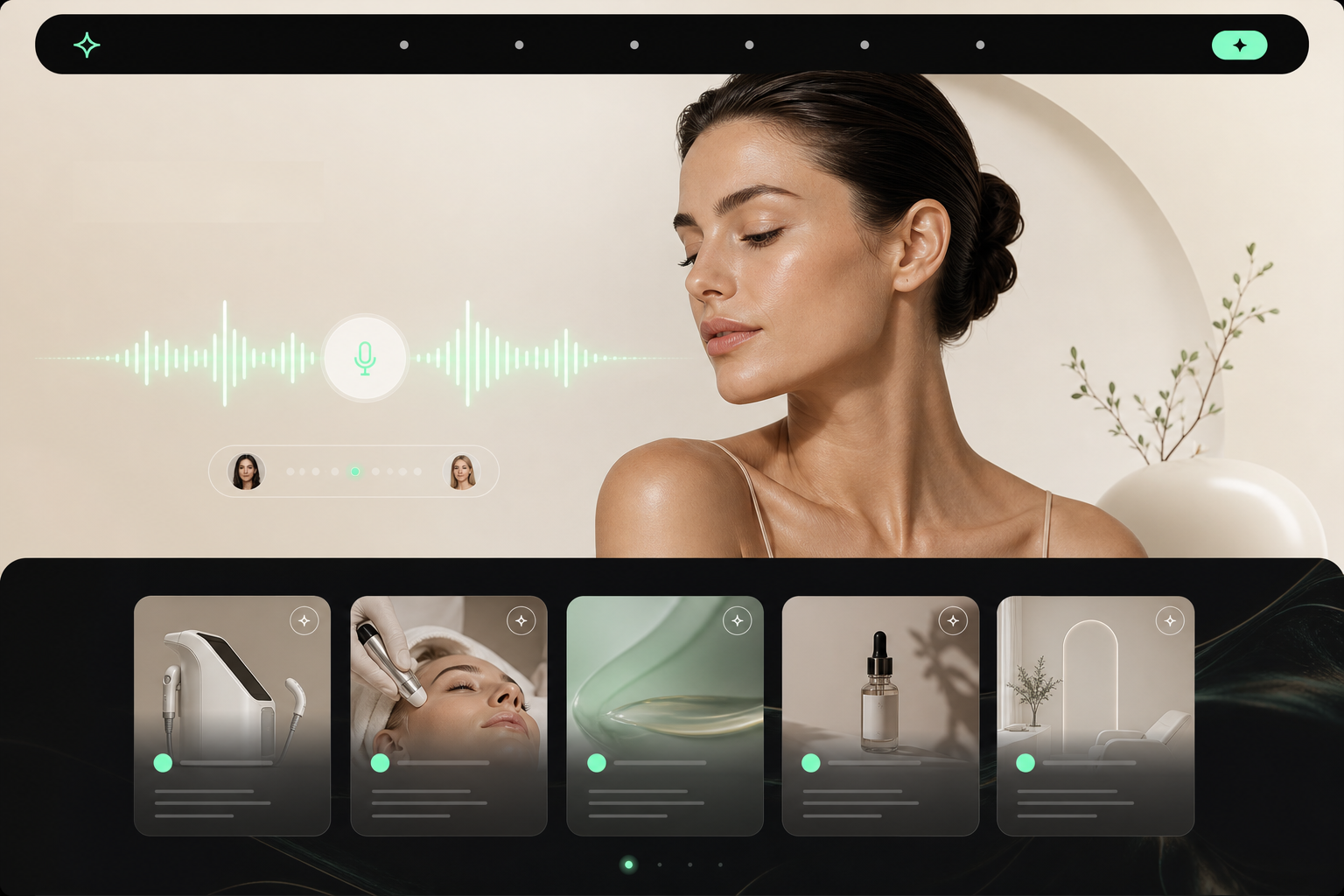 Elegant med spa homepage with live voice interface for treatment consultations